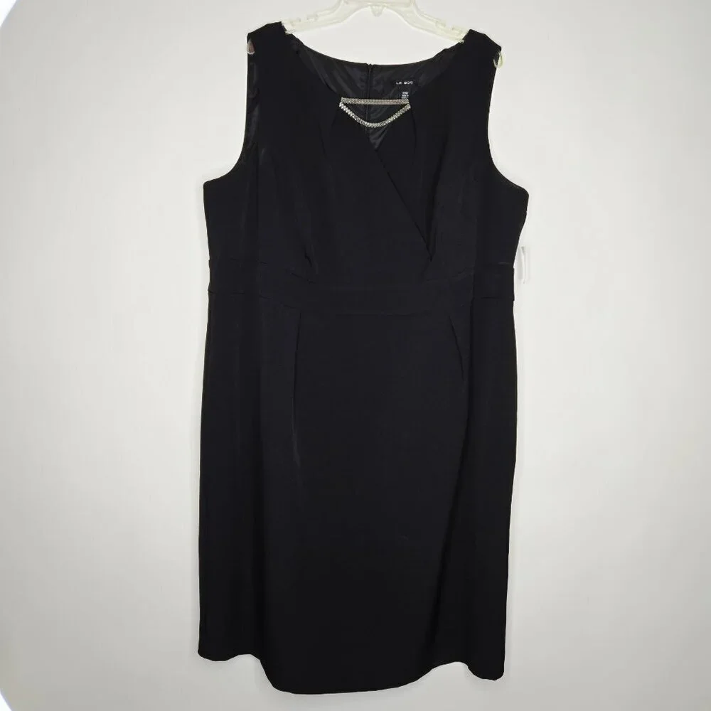 Le Bos Black Sleeveless Midi Dress Silver Front Chain Accent Plus Sz 22W - Picture 1 of 16
